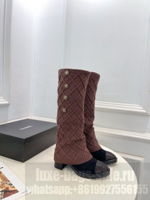 Chanel Knitted, Suede & Calfskin Leather Heel High Boots Coffee 2025
