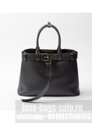 Prada Buckle large leather handbag with belt 1BA416 black