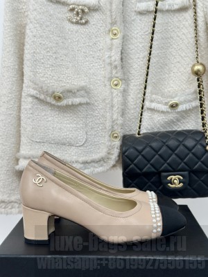 Chanel Women's 6cm Leather With Pearl Pumps Light Pink