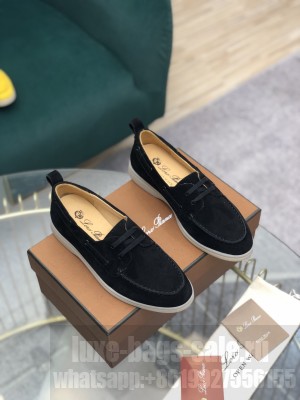 Loro Piana Summer Charms Walk lace Suede Calf Skin Black