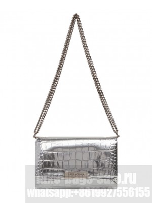 Balenciaga Triplet Small Bag Crocodile Embossed Silver