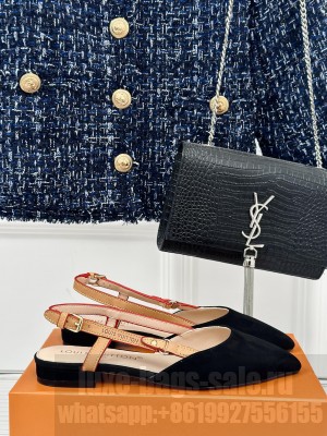 Louis Vuitton 1ACAXA Blossom Suede Slingback Flat Ballerina Black