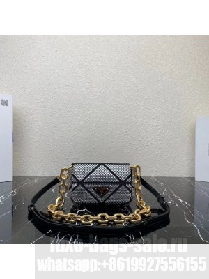 Prada Crystal-studded satin pouch 1HD339 black