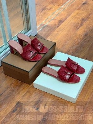 Loro Piana Summer Charms Sandal Crocodile Pattern Burgandy 2022 Collection