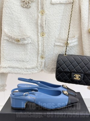Chanel Lambskin cc Metal slingback Pumps Blue 2025