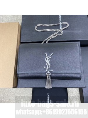 YSL KATE MEDIUM WITH TASSEL IN GRAIN DE POUDRE EMBOSSED LEATHER 354119c black