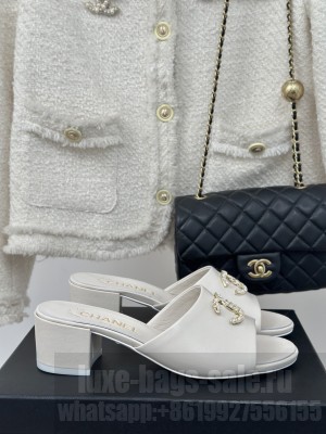 Chanel CC 5cm Lambskin Slide Mule White