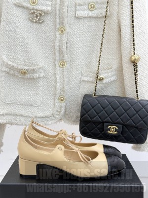 Chanel Lambskin & Patent Calfskin Mary Janes G46323 5cm Pumps beige 2025  