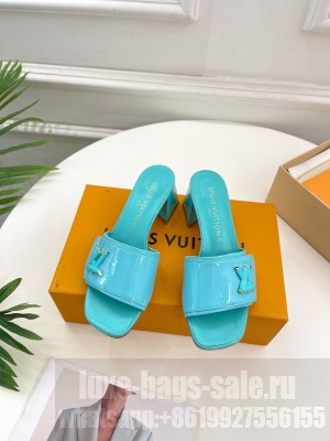 Louis Vuitton Shake Slide Sandals 5.5cm in Blue Patent Leather with LV Twist 2023 014