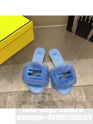 Fendi Signature Brown mink slides Blue