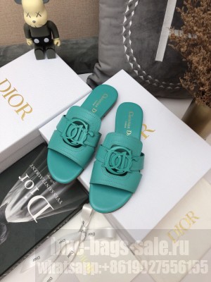 Christian Dior 30 MONTAIGNE SLIDE Light Blue Calfskin Flat Sandal 2021 Collection
