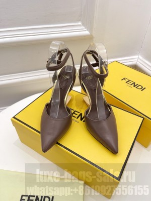 FENDI FIRST 85mm Coffee leather high-heeled sandals With Ankle Strap 2022 Collection
