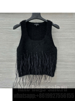 Chanel Knit Vest with Feather Black 2025