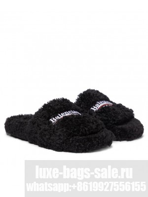 Balenciaga Women's Furry Slide Sandal Black