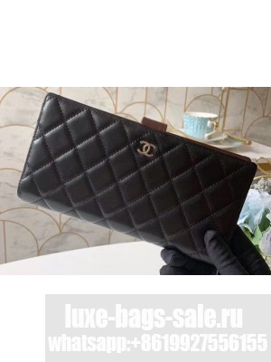 Chanel Classic Bi-fold Wallet Clutch Bag With Handle Strap A70525 Lambskin Black/Silver
