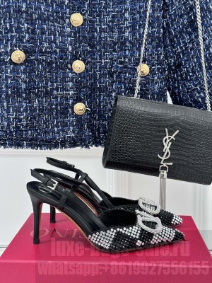 Valentino Vlogo Signature Crystal Embellished Slingback Pump Crystal/Black 80mm