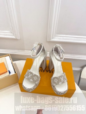Louis Vuitton Fame Heel Platform Sandal 12cm in Monogram Jacquard Gray