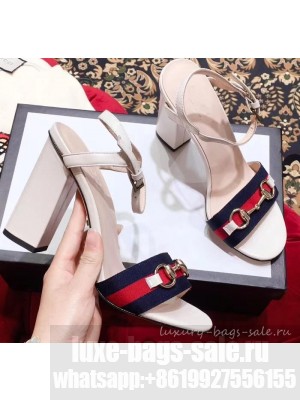 Gucci Heel 6.5cm/10.5cm Web Horsebit Fabric and Leather Sandals White 2019