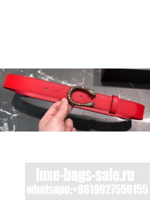 Gucci Width 3/3.5cm Leather Belt Red with Dionysus Stud Buckle