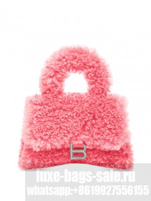 Balenciaga Furry Hourglass XS Handbag With Strap Pink