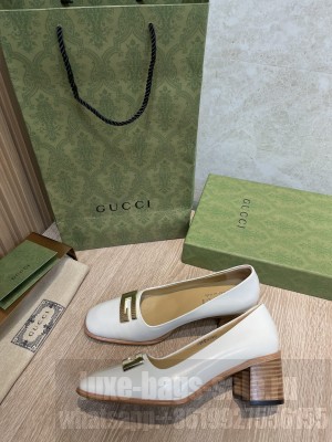 Gucci 55mm Vintage GG Wood Heel White Pumps 2022 Collection