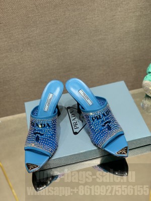 Prada TPU High Heel Mules 10cm with Crystal Studs 2022 Collection,Blue