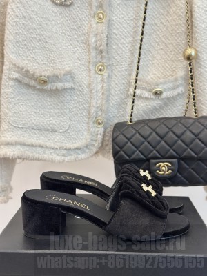Chanel 5cm Velet Slide Mule Black