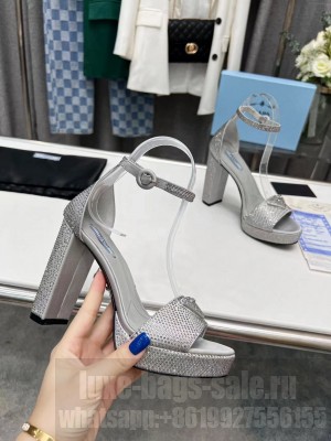 Prada Crystal 11cm Heel Sandals Silver