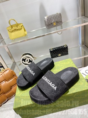 Gucci x Balenciaga Unisex Slippers Black 2022 Collection