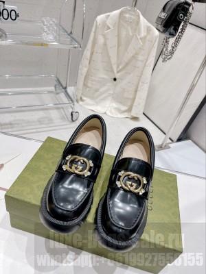 Gucci Lug Sole Leather Loafers with Interlocking G Black