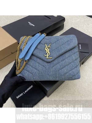SAINT LAURENT PUFFER SMALL CHAIN BAG IN DENIM AND SMOOTH LEATHER 392277 BLUE