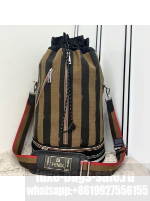 Fendi Men's Large Striped Drawstring Bucket Bag Brown/Black  2021 Collection