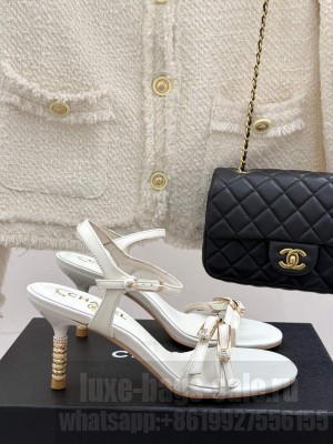 Chanel Calfskin Heel Slides Sandal 7.5cm with Pin Buckle White 2025