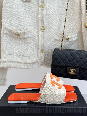 Chanel knit flat mules CC logo orange 2025