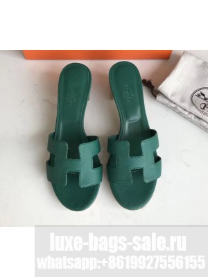 Hermes Heel 5cm Oasis Slipper Sandals in epsom Leather  Malachite