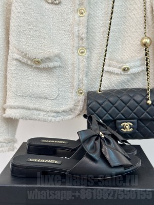 Chanel Lambskin Bow Flat Black 2024