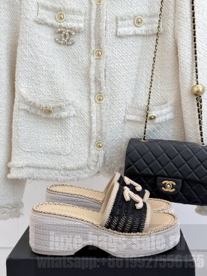 Chanel Platform CC Logo Rope Soled With Chain Mule Beige/Black 2025 