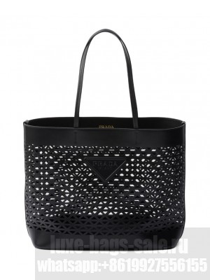 Prada Large Perforated Leather Tote Bag 1BG503 Black