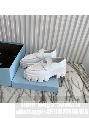 Prada Monolith Brushed Leather Pointed Loafers 1D663M White