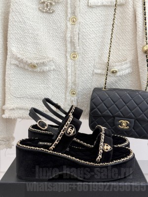 Chanel platform double C with chain sandals Black Velvet 2025