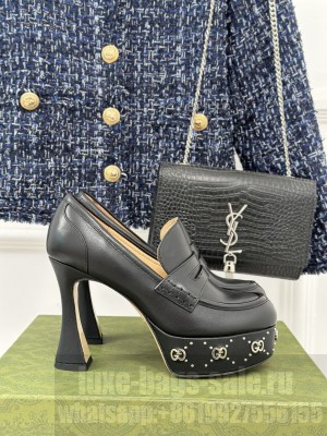 Gucci Leather Platform Pumps 11cm with G Studs Black 2023 