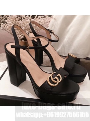Gucci Leather Platform High-Heel Sandals with Double G 573021 Black 2019 Collection