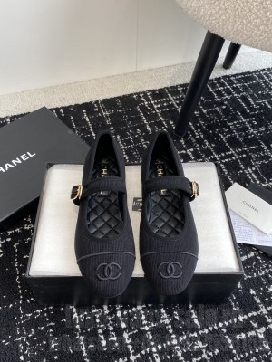 Chanel Striped Fabric Mary Janes Flat Ballet G45503 Black 2024