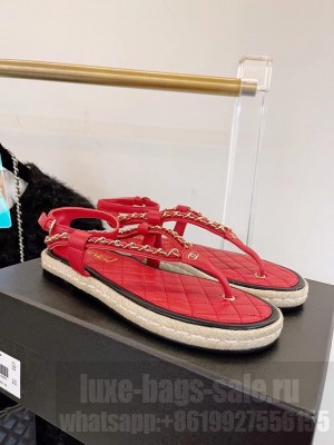 Chanel Strappy Espadrille Sandals Lambskin Leather Spring/Summer 2021 Collection,  Red