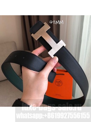 Hermes Constance Reversible Leather Buckle Belt 42mm Dark Green/Black/Silver 2019 Collection