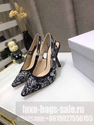 Dior J'Adior Slingback Pumps 9.5cm in Deep Blue Toile de Jouy Reverse Embroidered Cotton 2021 Collection 