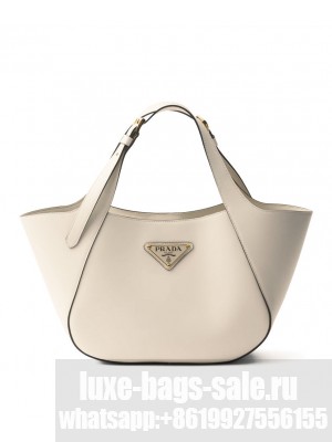 Prada Medium Leather Tote Bag 1BG483 Cream