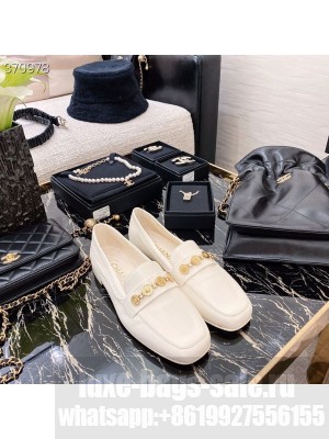 Chanel Charm Embellished Loafers Lambskin Leather Spring/Summer 2021 Collection, White