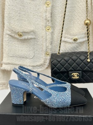 Chanel Strass & Grosgrain Slingback Pumps 6.5cm Blue 2024 