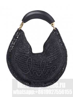 Chloe Summer Banana Hobo Bag In Raffia Black